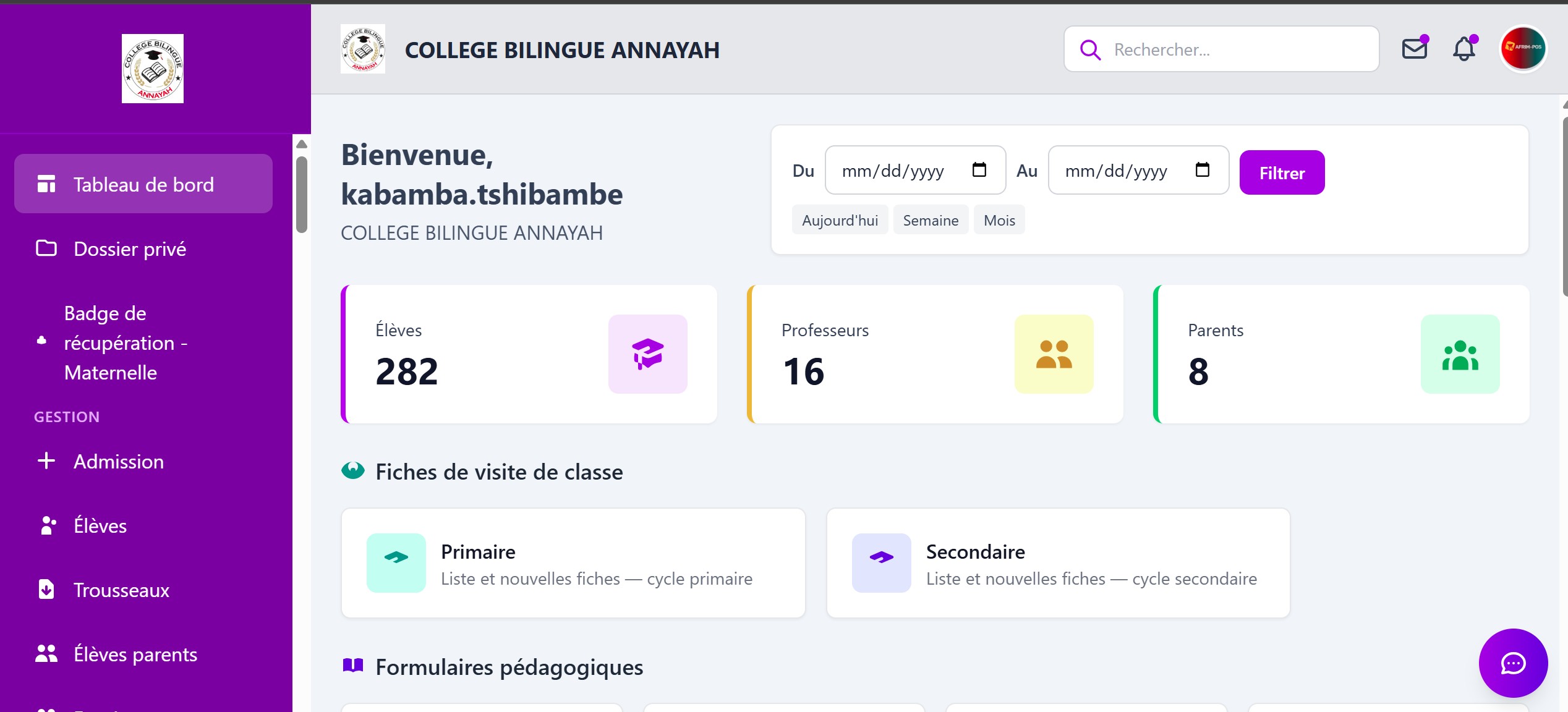 SYSTÈME DE GESTION D’ÉCOLE (SGE) — aperçu (cliquer pour parcourir toutes les photos)
